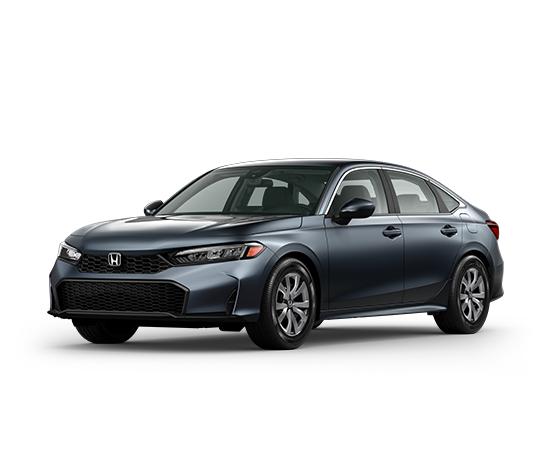 2026 Honda Civic Sedan LX in Meteorite Gray Metallic — front three-quarter view