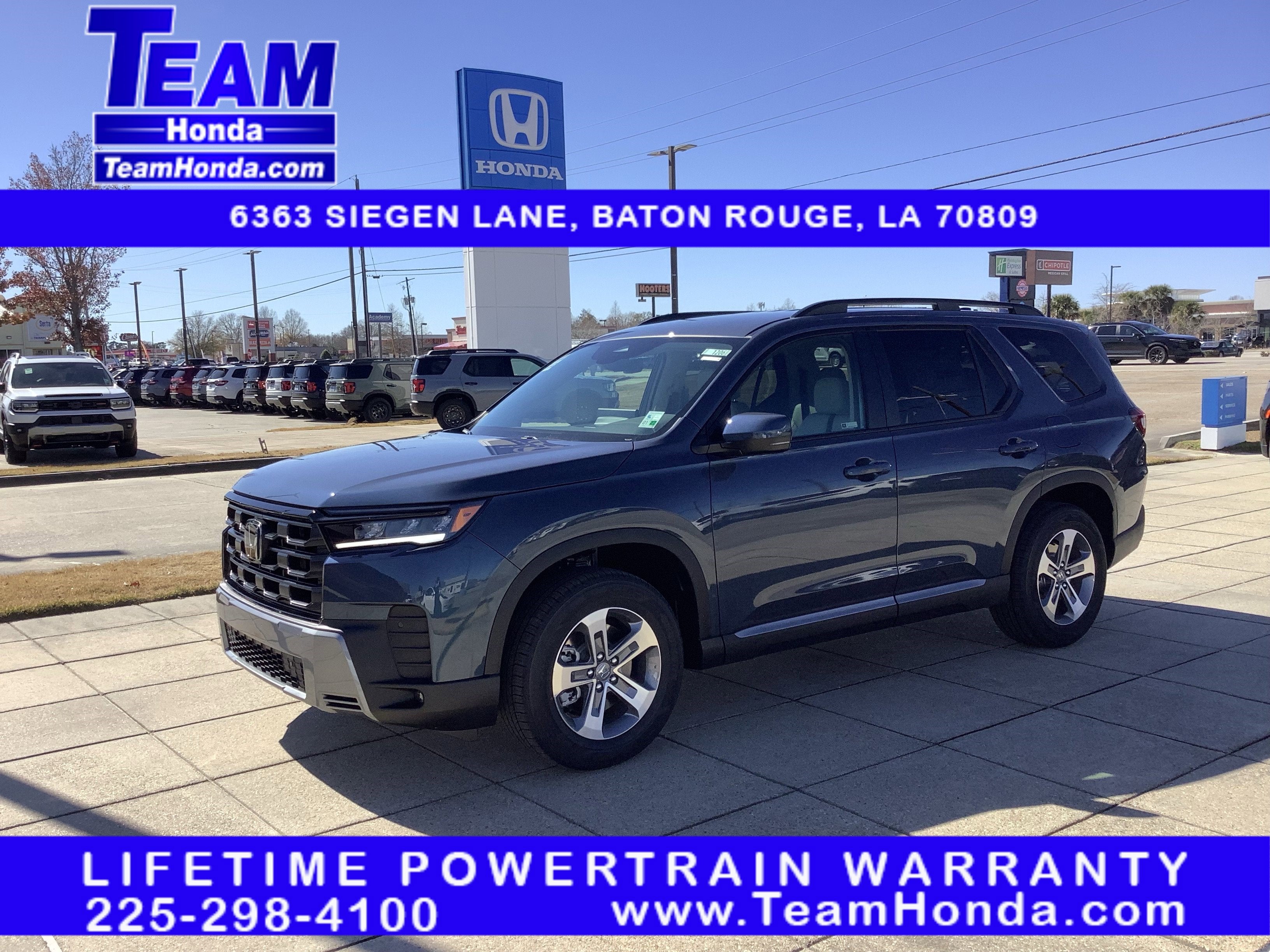 2026 Honda Pilot EX-L in Smoke Blue Pearl — front three-quarter view