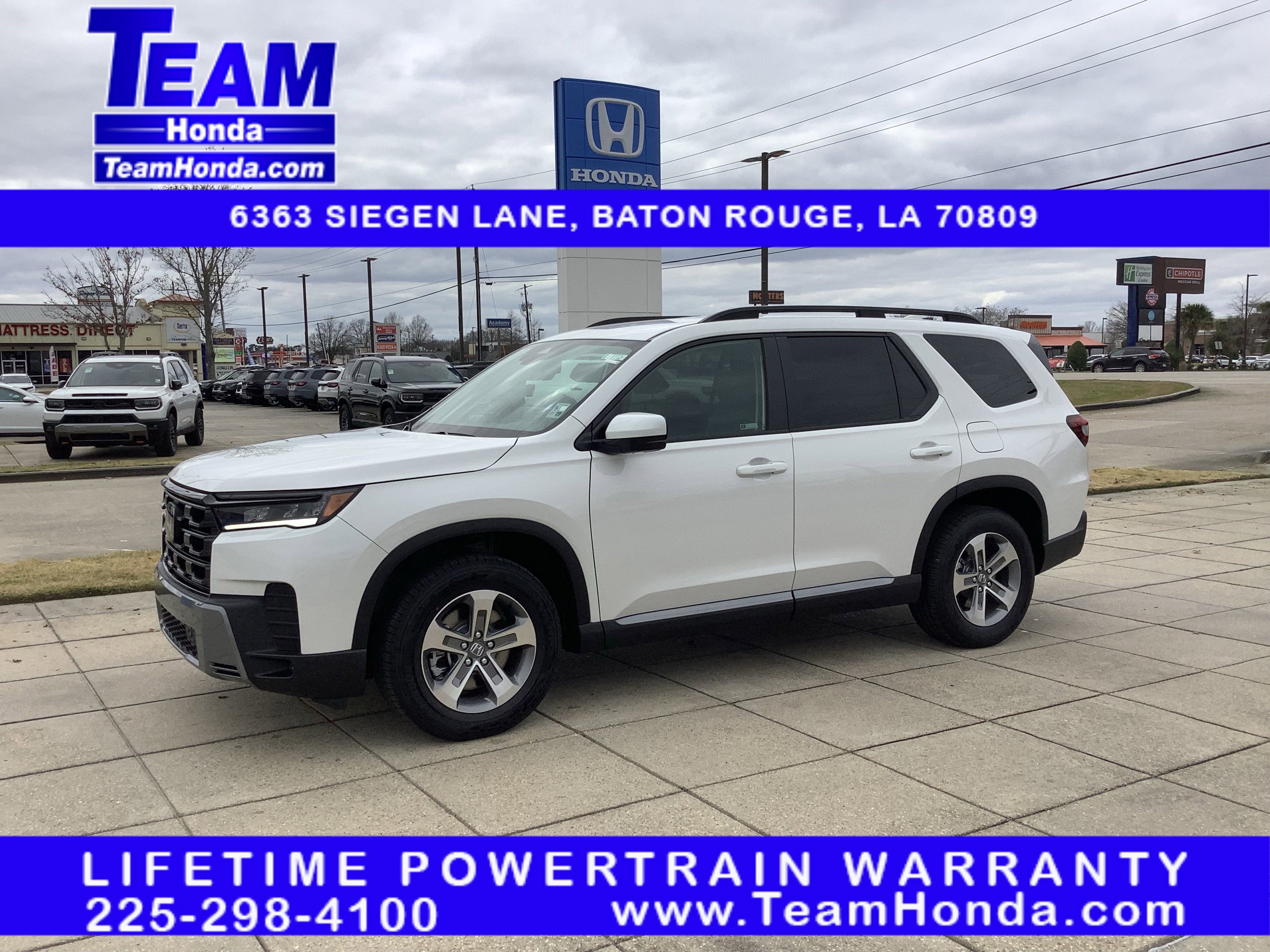 2026 Honda Pilot EX-L in Platinum White Pearl — front three-quarter view